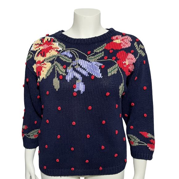 Jennifer Reed | Sweaters | Vintage Jennifer Reed Navy Cherry Red Floral ...